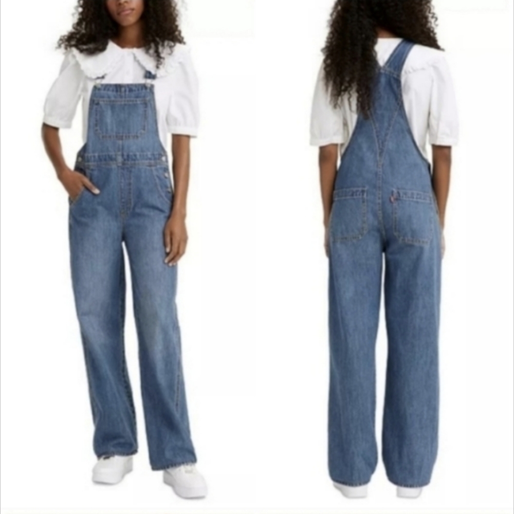 Levi's Loose Fit Overalls Medium Wash Denim Jeans Jumpsuit Pants Blue